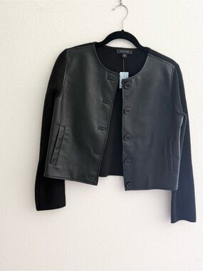 Ann Taylor Faux Black Leather Jacket size medium petite NEW WITH TAGS